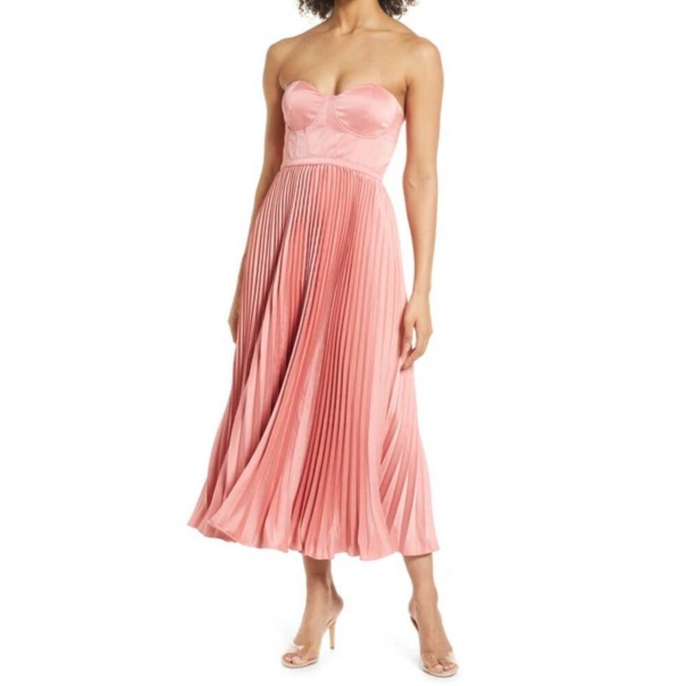 Elle Zeitoune Milan Bustier Pleated Dress Pink S